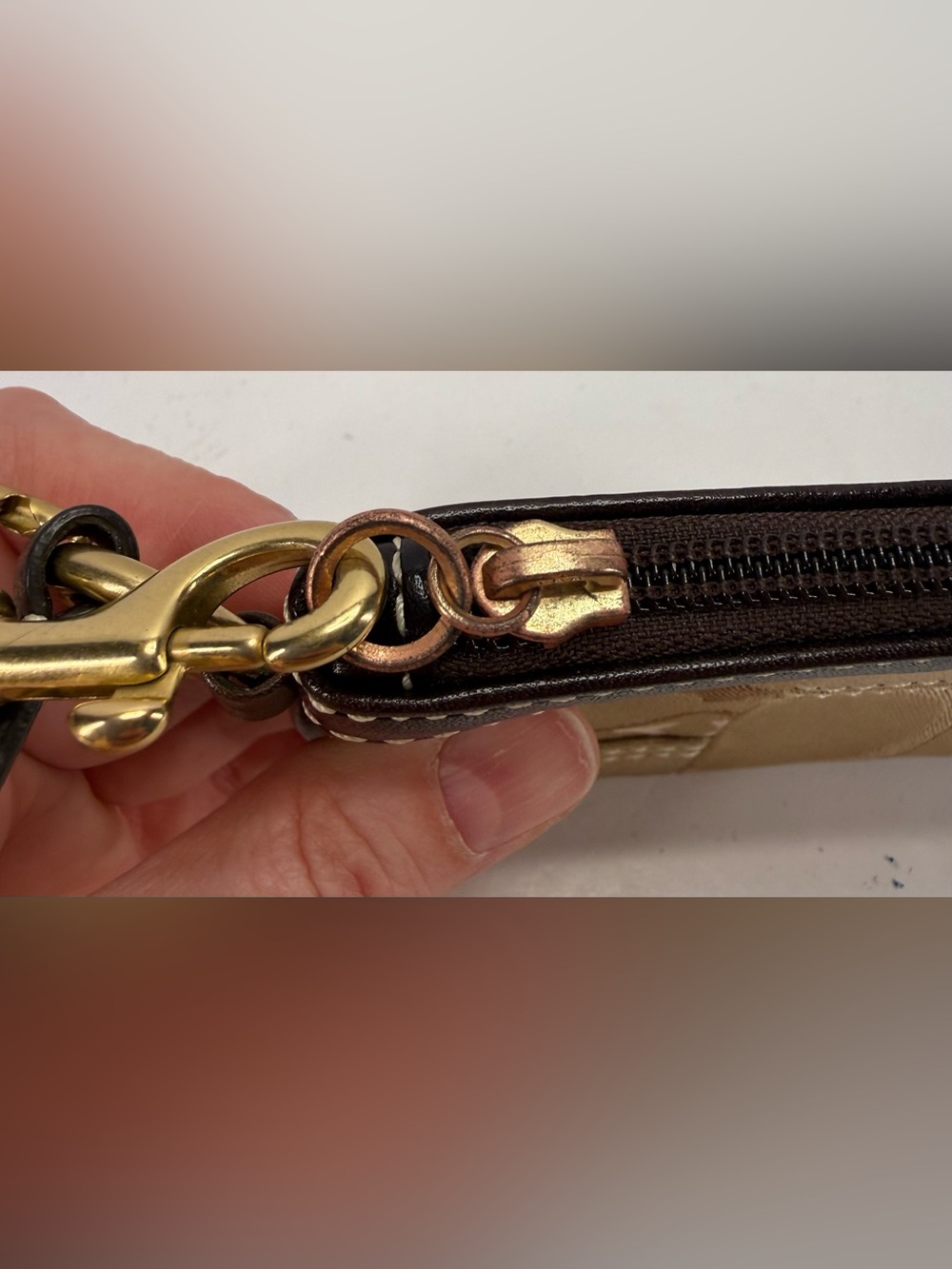 Vintage Y2K Coach Metallic Patchwork Wristlet - Gold and Tan - Picture 13 of 15